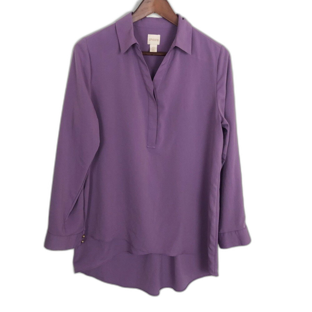 Chico's Purple Career Business Long Sleeve Loose Fit Shirt Women's Size 0 Small